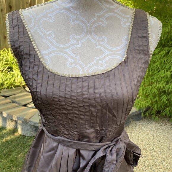 YOANA BARASCHI Pleated SILK Mauve Floral Embroidered DRESS Size 4 Y2K Shiny - Picture 2 of 12